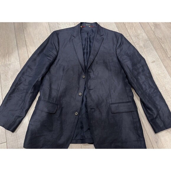 J Crew Mens Navy Blue Cotton Irish Linen Chino Blazer Jacket Sz 42R Sport Coat - Picture 1 of 9